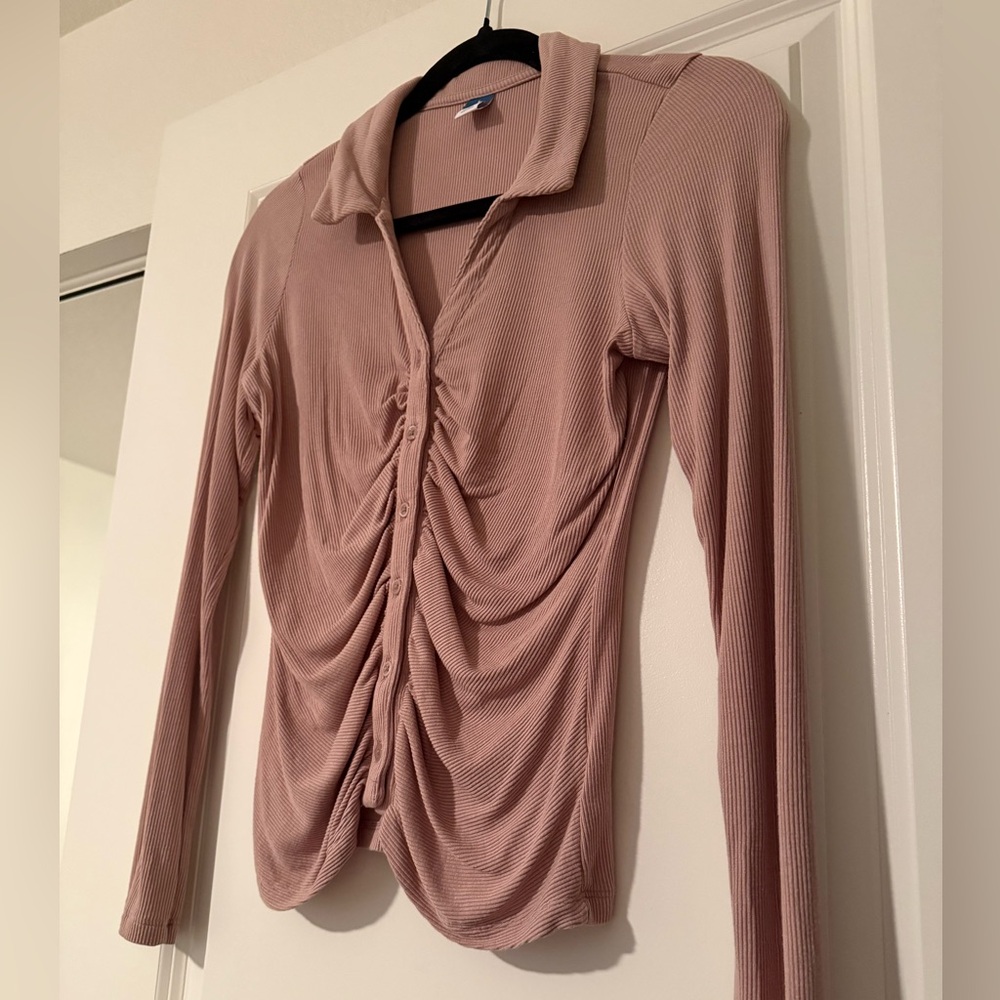 Old Navy Button Front Scrunched Ribbed Long Sleeve Shirt Women’s Small